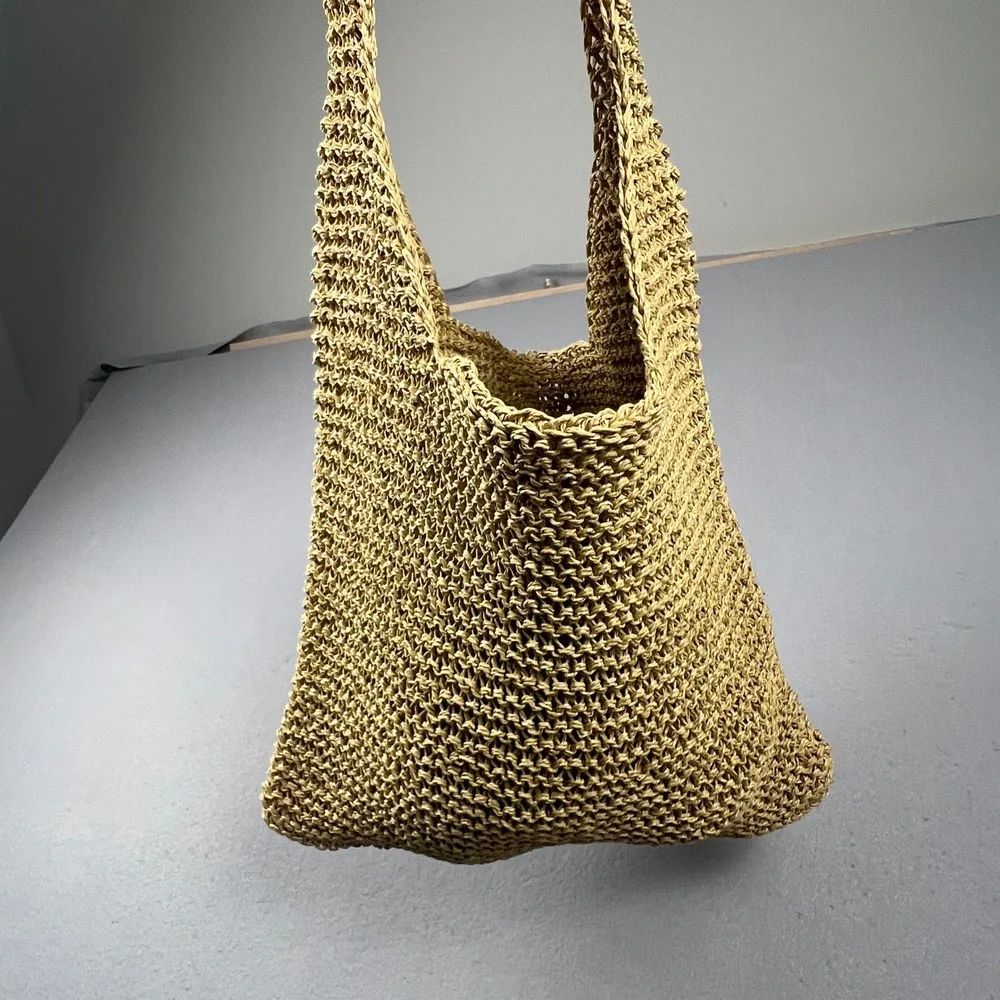 Beach‎ Tote Straw Knit Shoulder Bag Womens Tan Woven Boho Summer Vacation Travel